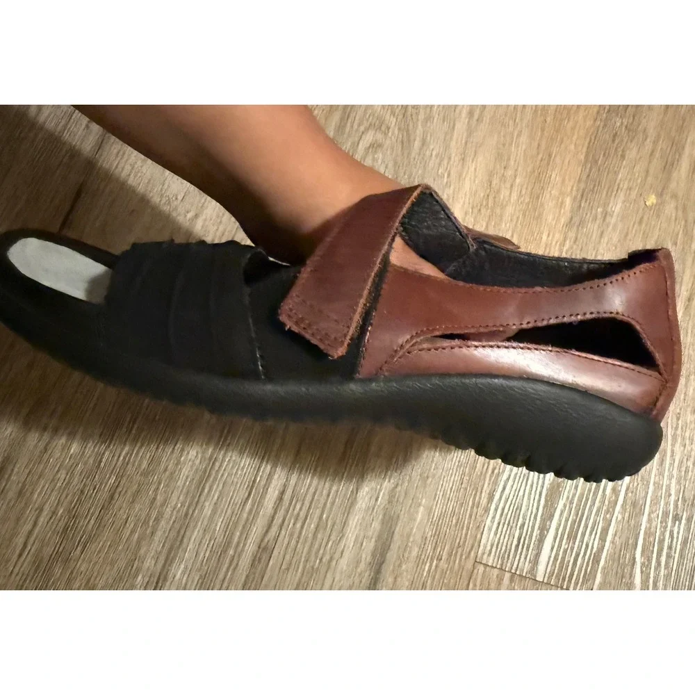 Naot Women Papaki Velvet Nubuck Sandals Brown Black Shoes Size 40 Bohemian - Picture 4 of 7